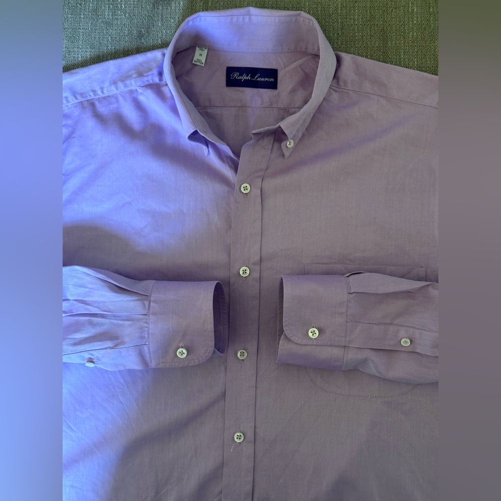 Ralph Lauren Purple Label Lavender 100% Cotton Button Down Men’s Shirt Size M - Picture 12 of 14